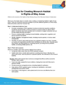 Image of Tips for Creating Monarch Habitat in Rights of Way Areas pdf and opens into a new tab as a downloadable pdf when clicked on